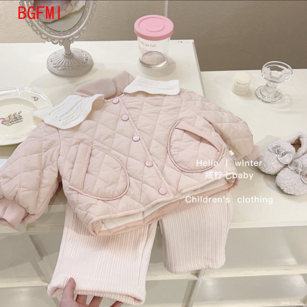 Baby Clothing Quilt - Meisjes roze fluwelen binnenkant katoenen jas